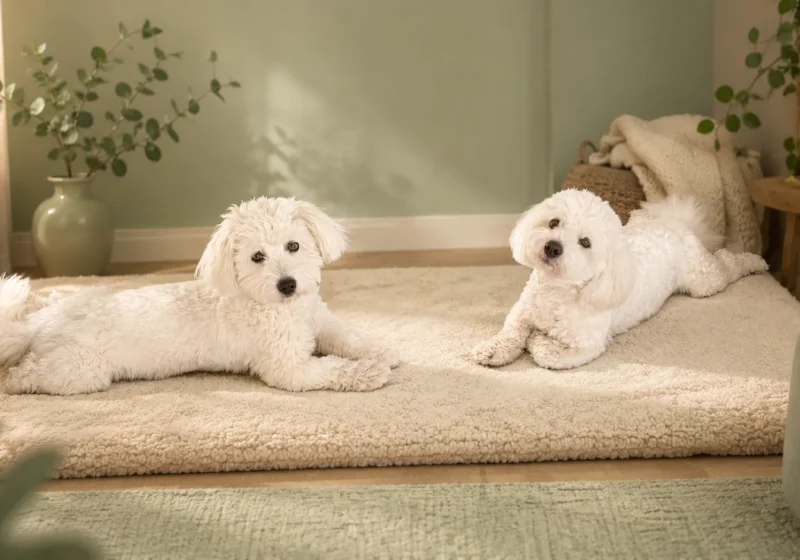Sunny and Gandhi, the two Coton de Tuléar behind Karuvia, resting together